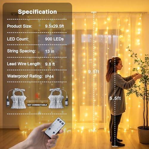JMEXSUSS 900 LED Curtain Lights, Outdoor String Lights Indoor, 9.5x29.5ft - Image 6