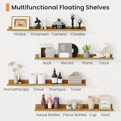 RICHFOCUS Picture Ledge Shelf, 24 inch Floating Shelves Set of 2, Wood Wall - Image 6