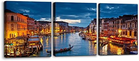 Pacimo Venice Night View 3-Piece Waterproof Watercolor Wall Art, Modern Canvas by Pacimo