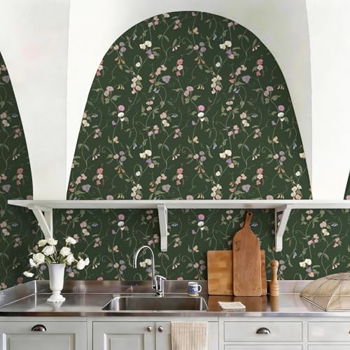 Vintage Wallpaper Peel and Stick Dark Green Floral Wallpaper Leaf Contact Paper - Image 3