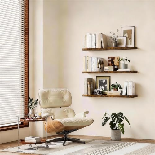 BAYKA Rustic Brown Floating Shelves 22.5in, Wall Mount Wood Shelf - Image 4