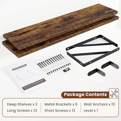 Deep Wall Shelves 48"W x 8"D Engineered Wood Floating Shelves - Image 4