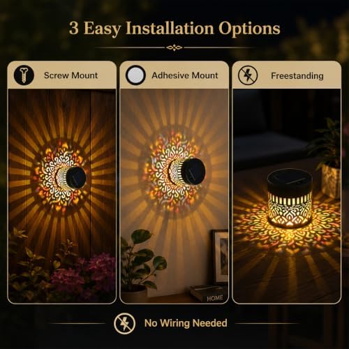 Solar Mandala Projection Wall Light, Waterproof Solar Fence Lamp - Image 6