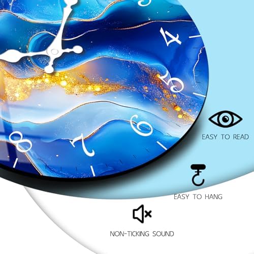 Modern Wooden Wall Clock with Marble Texture Design Silent Sweep Movement - Image 6