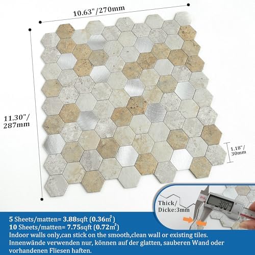Peel and Stick Backsplash Hexagon Marble Tiles Castle Brown 10pcs - Image 5