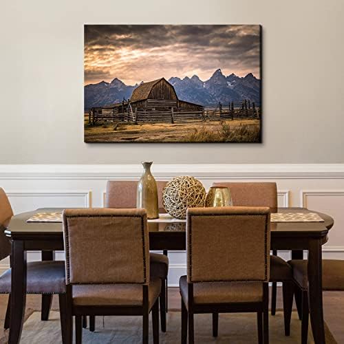 Grand Teton National Park Canvas Wall Art Sunset Moulton Barn Landscape Wall - Image 3