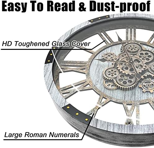 24" Large Wall Clock with Moving Gears, Oversize Vintage Industrial Rustic - Image 3