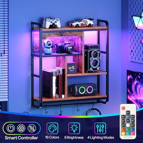 HOOBRO Gaming Floating Shelves for Wall, 26.4" LED wall Shelf Display Rack - Image 3