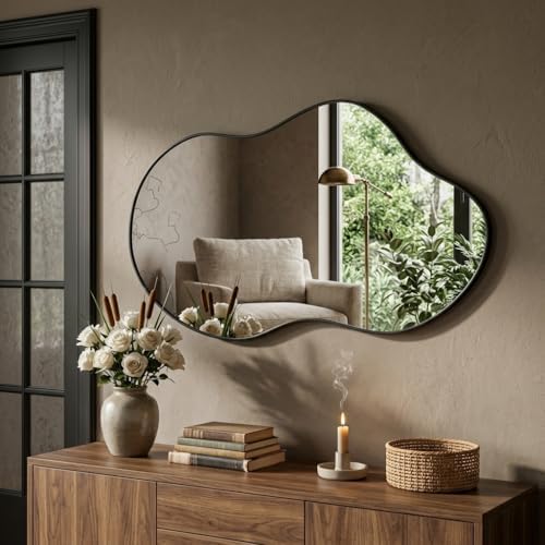 Irregular Wall Mirror 24×40 Inch Black by POTIJO