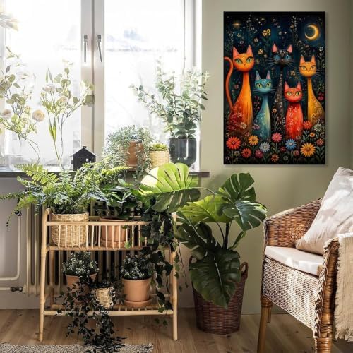 Colorful Cat Family Poster Whimsical Cat Family Canvas Wall Art - Image 5