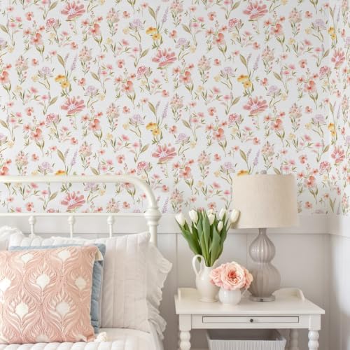Ismoon Pink and White Floral Peel and Stick Wallpaper - Image 2