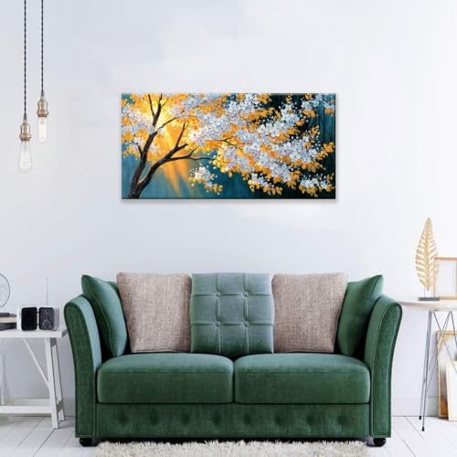 I@U Canvas Modern Yellow Gold Tree Wall Art Decor - Image 4