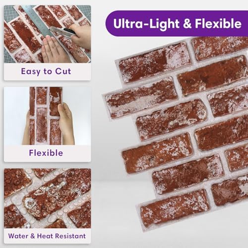 3D Peel and Stick Faux Brick Wall Panels 11.8" x 11.8" 10-Pack - Image 5