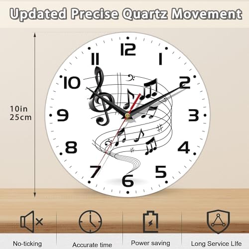 Music Notes Wall Clocks Wooden Wall Clock Art Hanging Clocks Silent Non-Ticking - Image 2