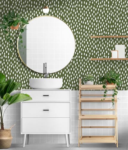HAOKHOME Sage Green Peel and Stick Wallpaper Geometric Dots 17.3in x 32.8ft - Image 4
