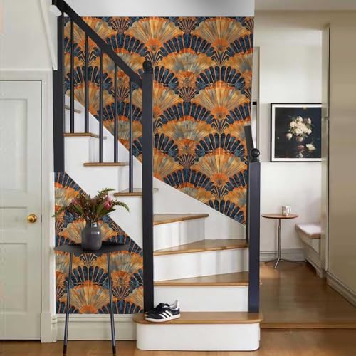 18"x236" Brown Orange Fan-Shaped Geometric Art Boho Peel and Stick Self - Image 6
