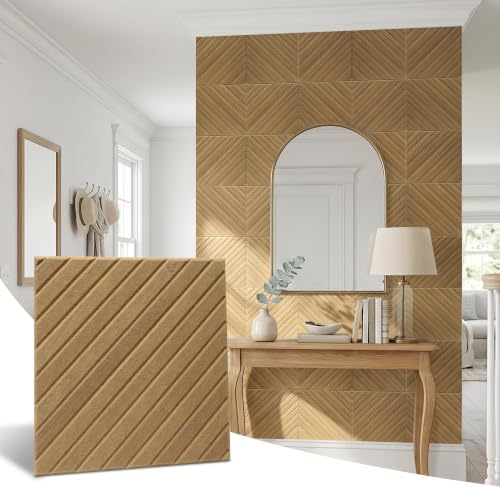 16-Pack Acoustic Wall Panels, 11.8" x 11.8" Peel and Stick PET Diagonal Slat by premiumqualitypeelandsticktile