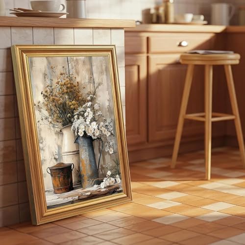 EJPFOGV Rustic Farmhouse Floral Still Life Framed Canvas Wall Art 16x24 in - Image 5