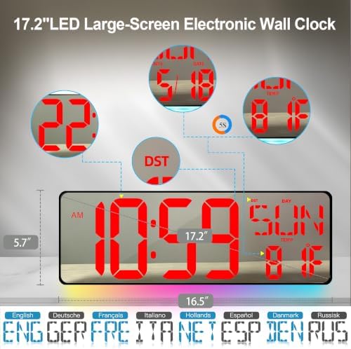 TXL 17.2-Inch Large Mirror Digital Wall Clock - Image 2