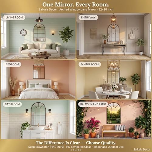 Brown Framed 48x28Inch Arched Window Pane Mirror| Arched Mirrors - Image 6