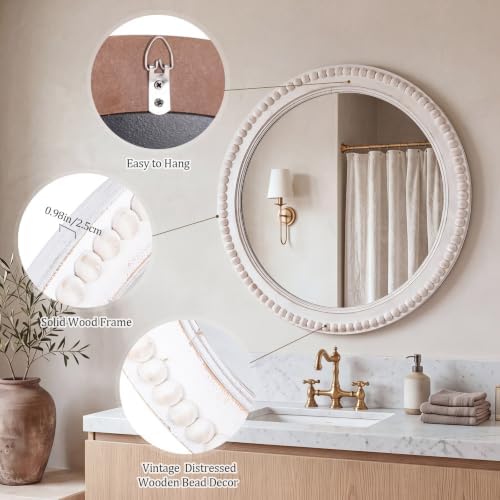 Nuanchu 24 Inch Wooden Round Mirror - Image 3