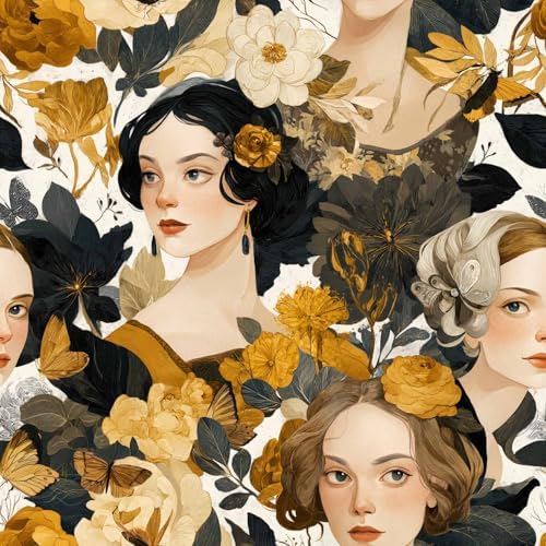 Vintage Floral Portrait Peel and Stick Wallpaper, Butterfly Wallpaper by Unknown