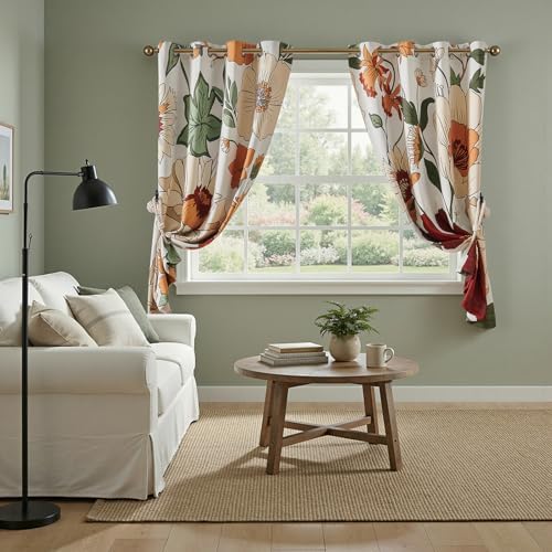 jinchan Beige Boho Floral Blackout Curtains 63 Inch Grommet 2 Panels - Image 6