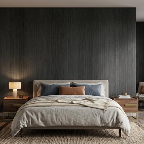 FUKU MON Matte Dark Grey Peel and Stick Wallpaper Smooth Flat Printed V-Shaped - Image 3