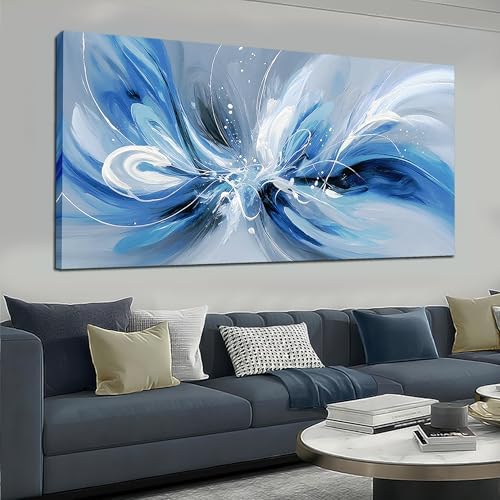 Blue White and Gray Abstract Canvas Wall Art by POMAIHUADE