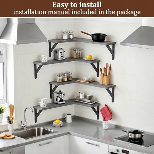 Corner Floating Shelves Set of 5, Rustic Wood Shelves - Image 6