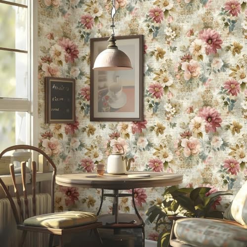 Vintage Script Floral Peel and Stick Wallpaper Self Adhesive 17.72" x 118.12'' - Image 2