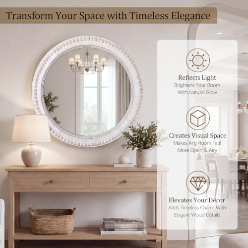 Nuanchu 24 Inch Wooden Round Mirror - Image 5