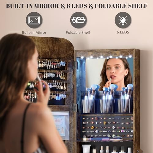 Vlsrka 47.2" Wall/Door Mounted Jewelry Cabinet Organizer Armoire W/Mirror - Image 3
