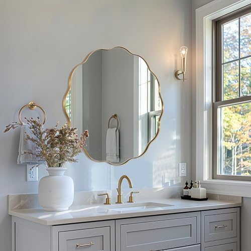 ANDY STAR Brushed Gold Round Wall Mirror 30 Inch, Brass Round Bathroom Mirrors - Image 3