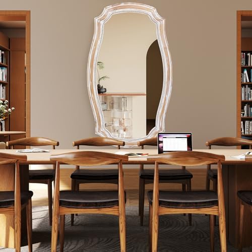 36x24 Inch Scalloped Wall Mirror, Rustic Farmhouse Wood Frame Mirrors - Image 3
