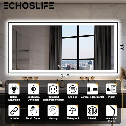 EchosLife Large 84x40 Light up Bathroom Mirror - Image 2