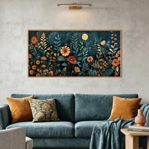 Moody Blue Floral Botanical Framed Canvas Wall Art Set-40"x20"x1 by Celestdeco