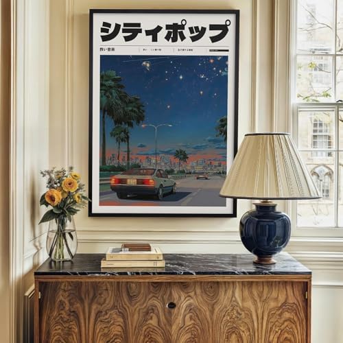 Vintage Japanese Black Framed Wall Art 90s Vaporwave Aesthetic Prints Asian - Image 4