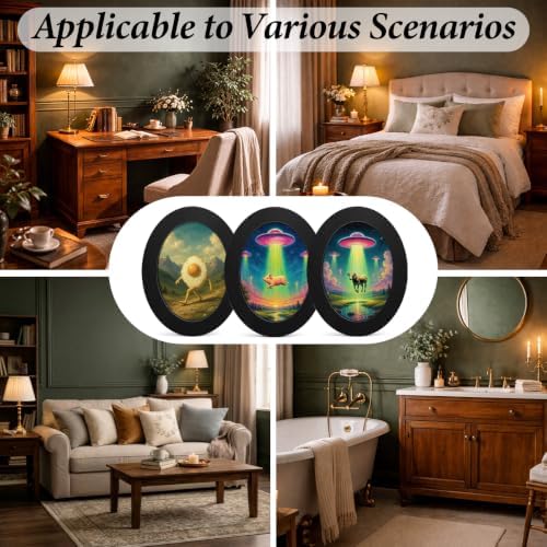 3Pcs Funny Whimsical UFO Animal Oval Wall Art Framed Home Decor - Image 6