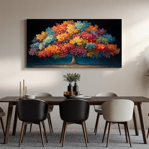YISXINOAG Colorful Tree of Life Wall Art Modern Landscape Painting 24"X48" - Image 2