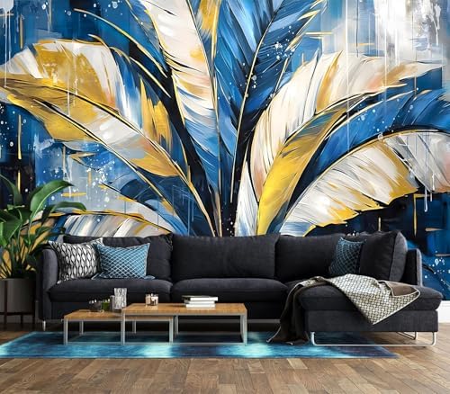 XMPMBM-Gold Abstraction Art Banana Leaf backsplash Large Decorative Wallpaper - Image 3