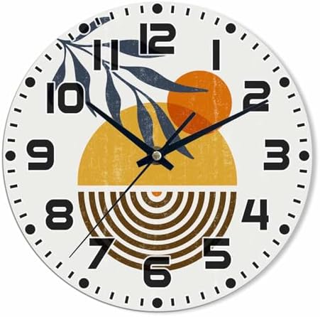Abstract Sunset wall Clock 10 inch Round Silent Non Ticking Wood Wall Clocks by NOMEDOGYIM