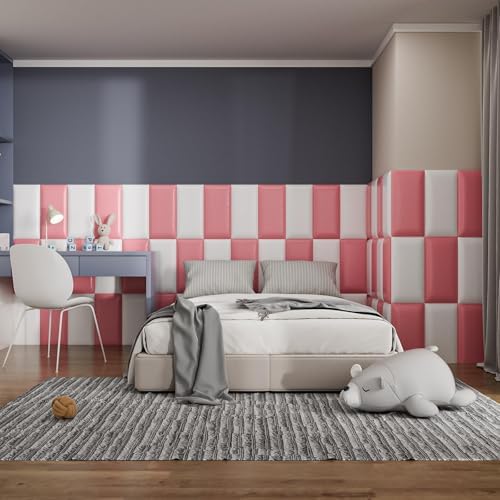 Peel and Stick Headboard Pink Upholstered Wall Panels, 4 Panels Sized 7.8" x - Image 3