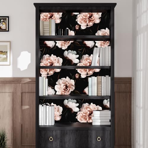 Black Pink Floral Peel and Stick Vintage Peony Wallpaper 17.5X 118 - Image 6