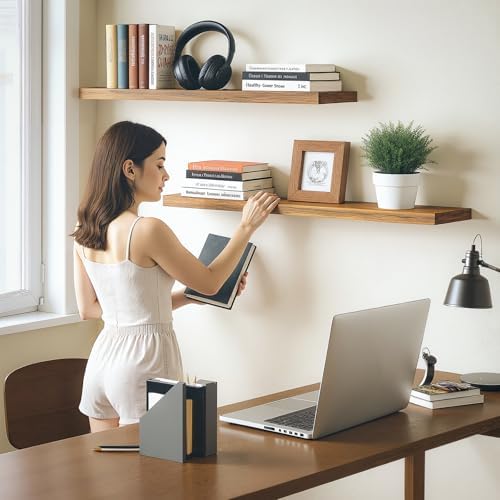 BAMEOS Floating Shelves, 40 in W x 7in D Wall Mounted Wooden Shelves - Image 7