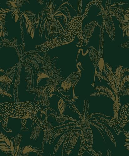Heroad Dark Green Peel and Stick Wallpaper Boho Contact Paper Jungle Wall Paper by HeroadBrand
