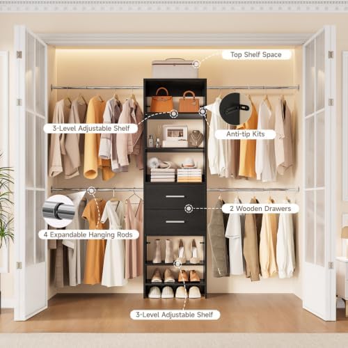 Walk-in Closet System, Wall Mounted Garment Rack, Closet Shelving Black - Image 4