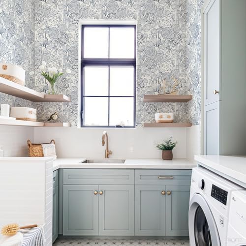 Wudnaye Navy Blue and White Floral Peel and Stick Wallpaper 16.9"×78.7" - Image 4