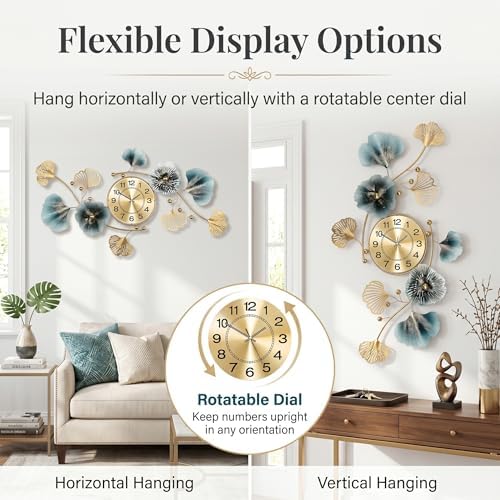 36" 3D Ginkgo Leaf Metal Wall Clock - Image 2