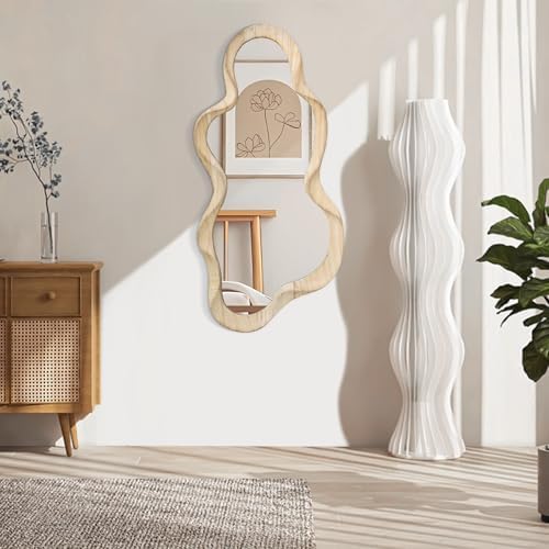 Large Asymmetrical Mirror, Irregular Cloud Wall Mirror Wood Frame Mirror - Image 2